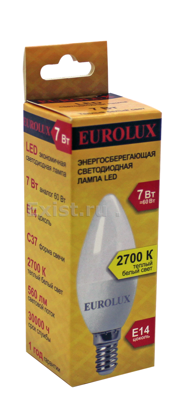 Лампа светодиодная eurolux ll-e-c37-7w-230-2,7k-e14