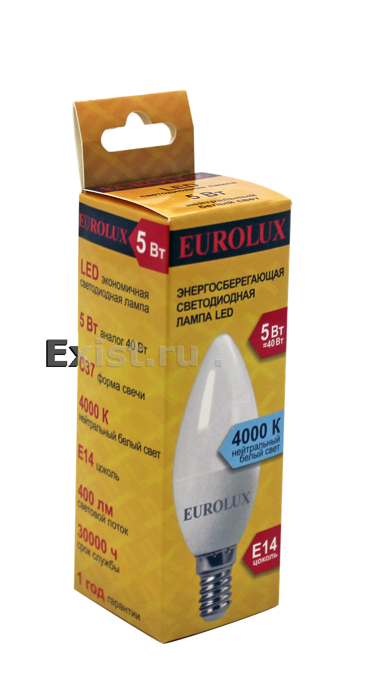 Лампа светодиодная eurolux ll-e-c37-5w-230-4k-e14