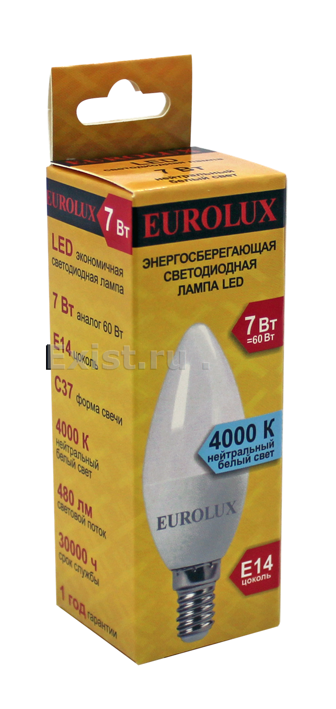 Лампа светодиодная eurolux ll-e-c37-7w-230-4k-e14