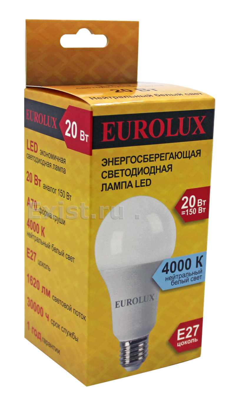 Лампа светодиодная eurolux ll-e-a70-20w-230-4k-e27
