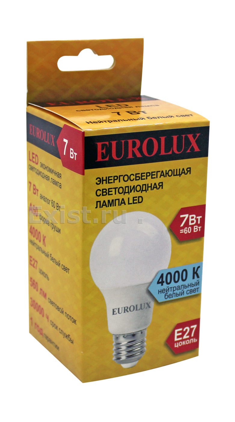 Лампа светодиодная eurolux ll-e-a60-7w-230-4k-e27