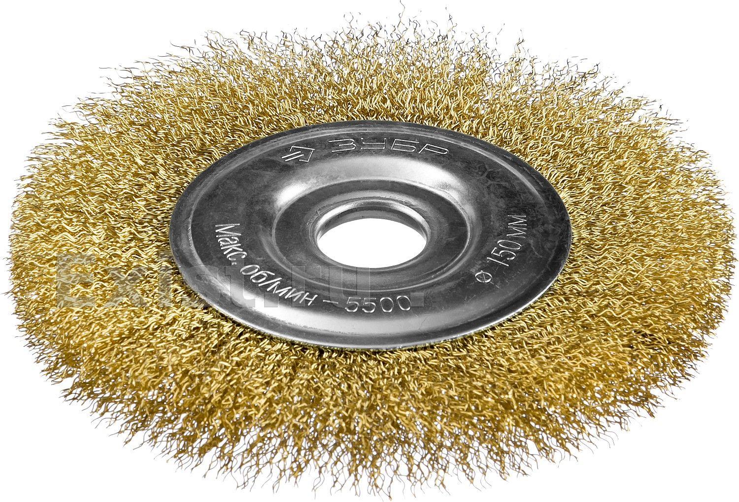 Зубр ПРОФЕССИОНАЛ. щетка дисковая для ушм, витая стальная латунированная проволока 0,3мм, 150х22мм