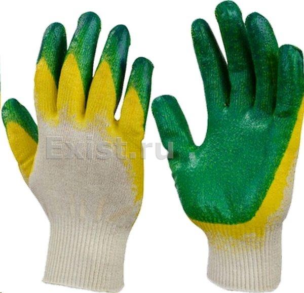 Перчатки трикотажные с 2-ым латексным обливом зеленые