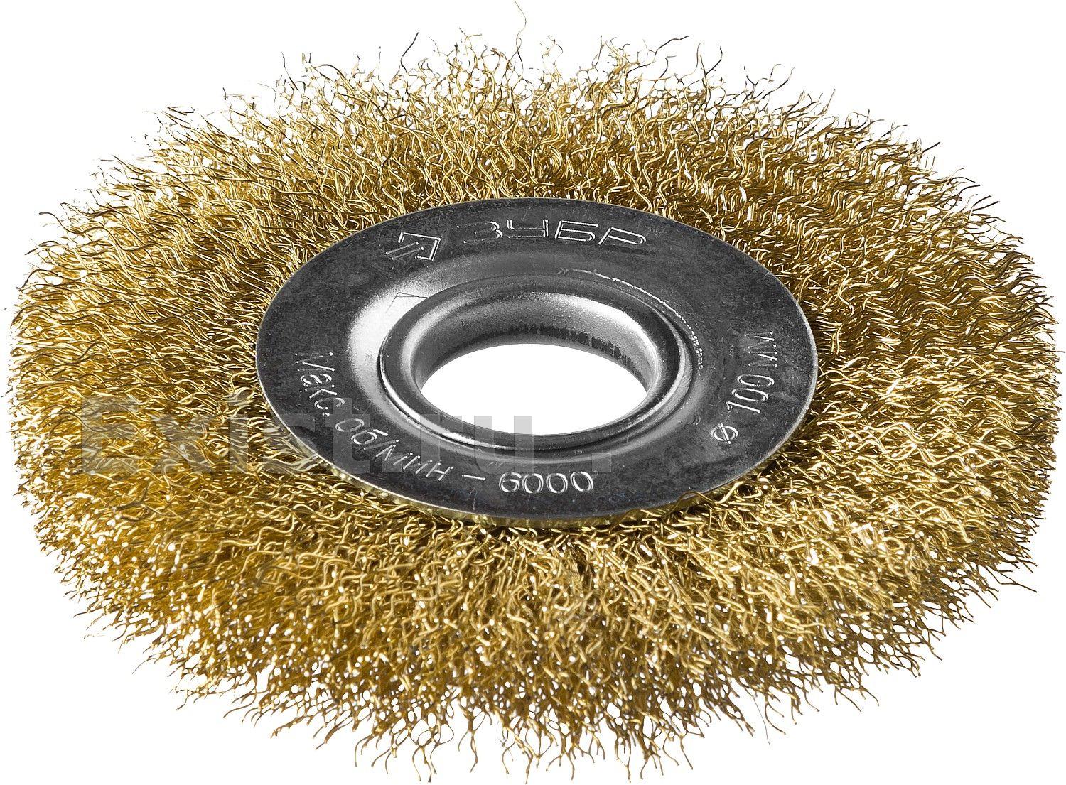 Зубр ПРОФЕССИОНАЛ. щетка дисковая для ушм, витая стальная латунированная проволока 0,3мм, 100х22мм