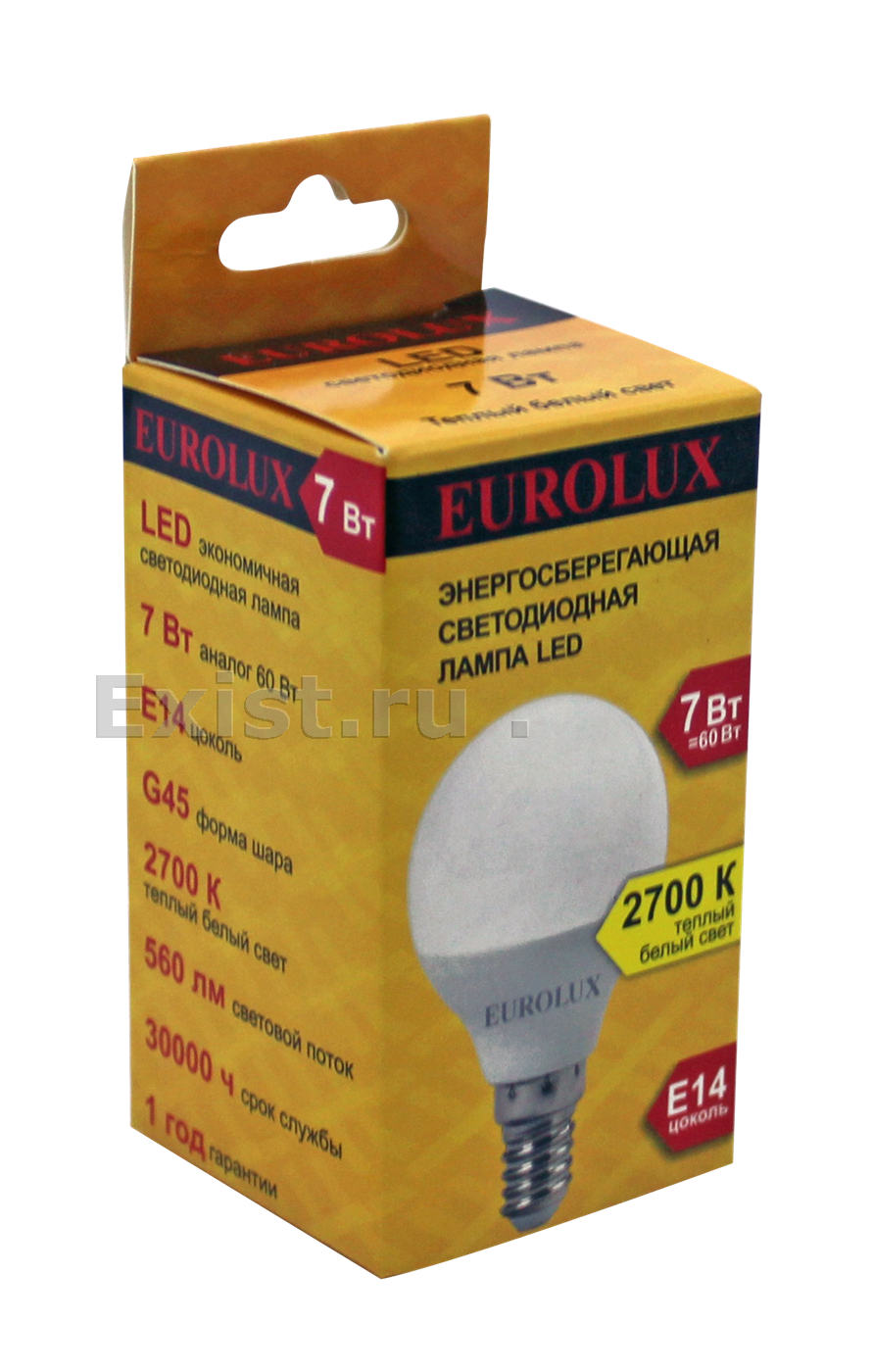Лампа светодиодная eurolux ll-e-g45-7w-230-2,7k-e14