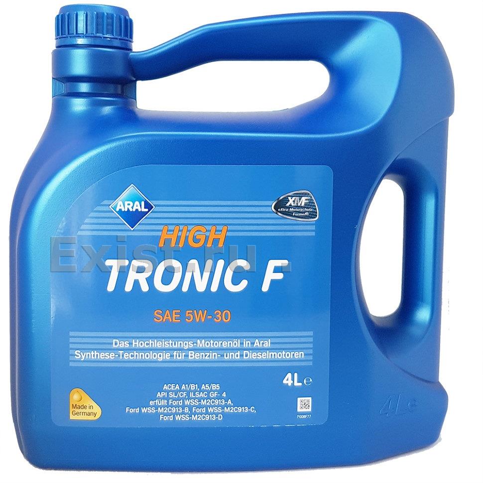 Масло моторное синтетическое HighTronic F 5W-30, 4л Высокоэффективное моторное масло, произведенное по технологии Aral-синтеза. Выполняет требования ведущих автопроизводителей: Ford, Chrysler, Citroen, Range Rover (бенз. и диз. двигатели), Renault, Fiat, 