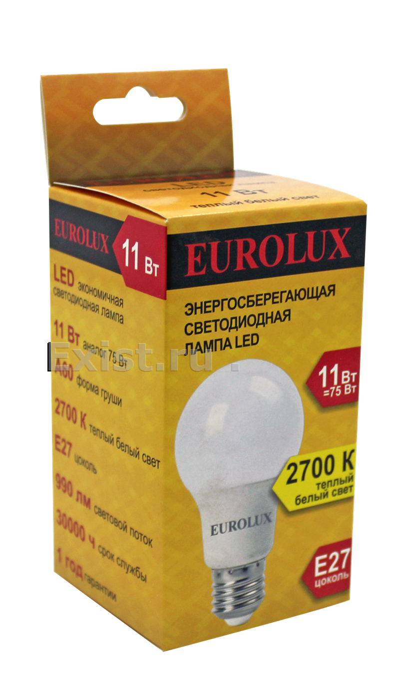 Лампа светодиодная eurolux ll-e-a60-11w-230-2,7k-e27
