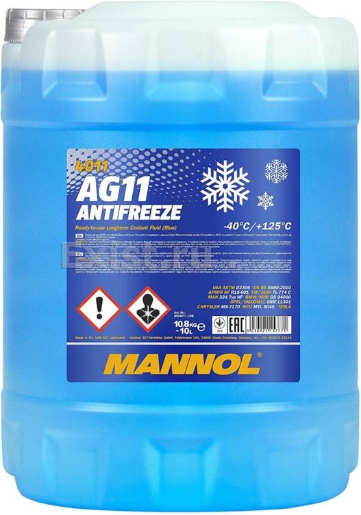 Жидкость охлаждающая 10л. longterm antifreeze ag11 -40°c, синяя