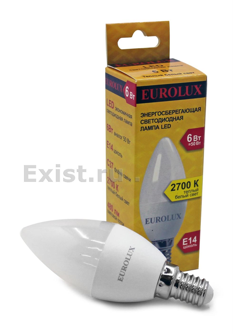 Лампа светодиодная eurolux ll-e-c37-6w-230-2,7k-e14