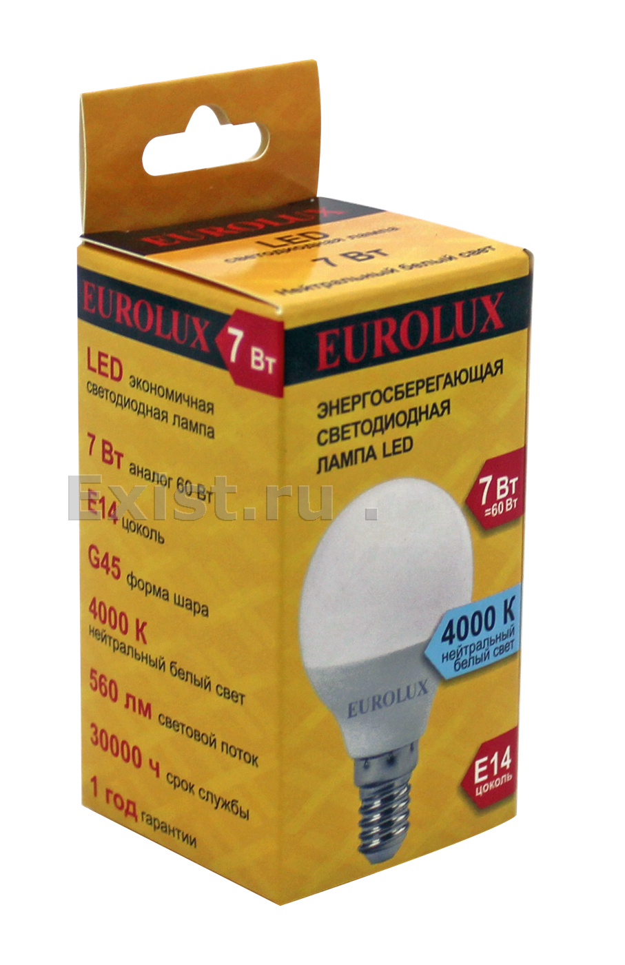 Лампа светодиодная eurolux ll-e-g45-7w-230-4k-e14